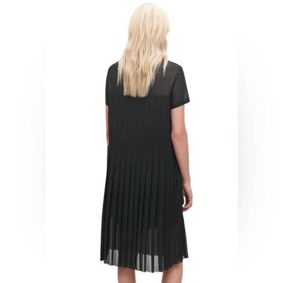 COS Draped Neck Black Pleated Midi Dress size 6 - Picture 2 of 12